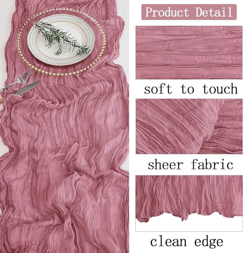 6 Pack Dusty Pink Cheesecloth Table Runner 20 x 120 inch Gauze Table Runners 10 FT Long,Semi Sheer Cheese Cloth Fabric Table Runner Bulk for Wedding,Party,Baby Shower,Bridal Shower Decoration - Image 3