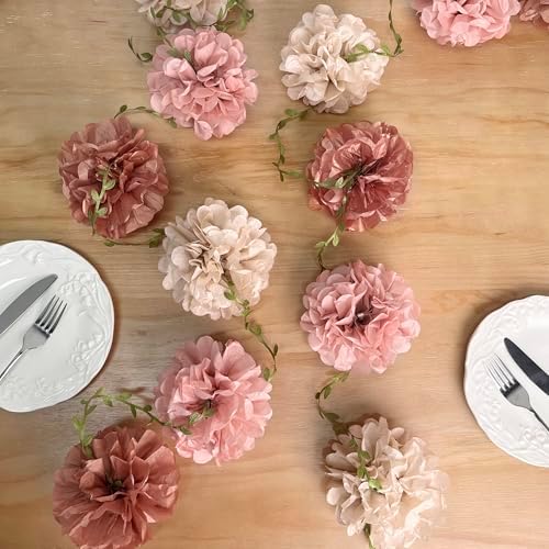 Dusty Pink Party Decorations Rose Gold Dusty Pink Beige Tissue Paper Flowers Pom Pom with Leaf Ribbon Hanging Garland Streamer for Birthday Wedding Shower Bridal Shower Engagement Party Supplies - Image 4