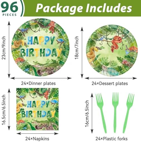 96PCS Reptile Plates and Napkins Snake Jungle Party Decor for 24 Guests - Image 2