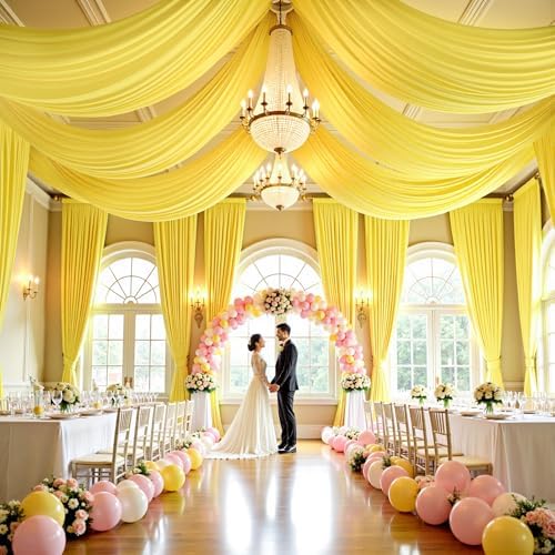 4 Panels 5ft(W) x 20ft(L) Yellow Ceiling Drapes for Wedding Parties by PartyVillage