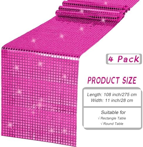 durony 2 Pack Mirror Disco Party Table Runner, 11 x 108 Inch, Hot Pink - Image 2