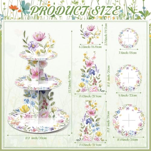 2Pcs 3 Tier Wildflower Party Cupcake Stand Decoration - Image 2