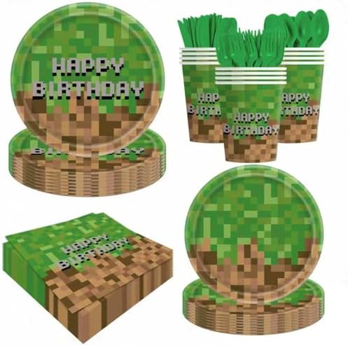 140pcs Green Birthday Party Decorations Green Plates Napkins Party Supplies Disposable Paper Cups Tableware Set for Boys Kid Teen Birthday Decor Serves 20 by Tonytaparty