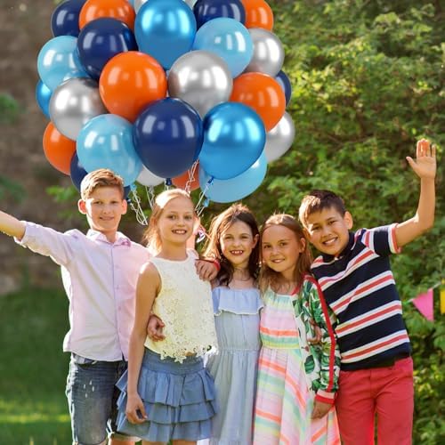 Paready Blue and Orange Balloons, 50 Pcs Astronaut Balloons with 12 Inch Navy Blue Metallic Blue Silver Latex Balloons Helium for Boys Men Outer Space Themed Birthday Baby Shower Party Decorations - Image 5