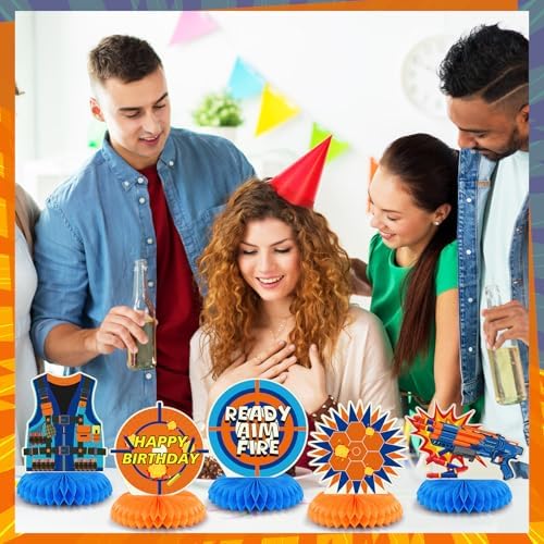 Pickmesh 12 Pieces Dart Party Decorations Gun Party Honeycomb Centerpieces Dart Table Decor for War Birthday Supplies - Image 5