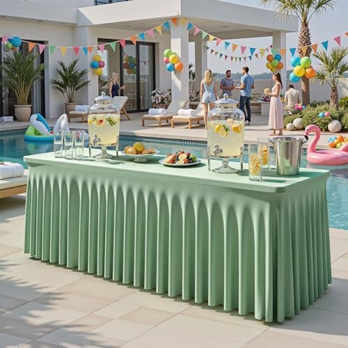 2 Packs Sage Green Spandex Table Cloths 6 Foot, Fitted Stretch Table Cover with Skirts 30x72 Inch, Wrinkle-Free Floor Length Tablecloths Rectangular for Weddings Parties Banquets Events Decorations - Image 5