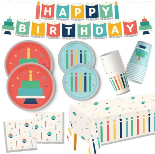 Happy Birthday Decorations for Kids, Birthday Plates and Napkins Set for 24 by Unknown