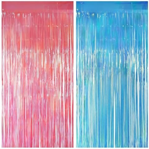 2 Pack Pink & Blue Party Decorations, 3.3 x 8.2 ft Fringe Backdrop by JustShimmer