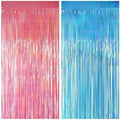 2 Pack Pink & Blue Party Decorations, 3.3 x 8.2 ft Fringe Backdrop by JustShimmer