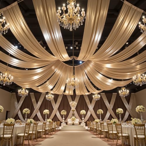 10 Panels 5ft(W) x 20ft(L) Champagne Backdrop Curtain for Wedding Parties - Image 4