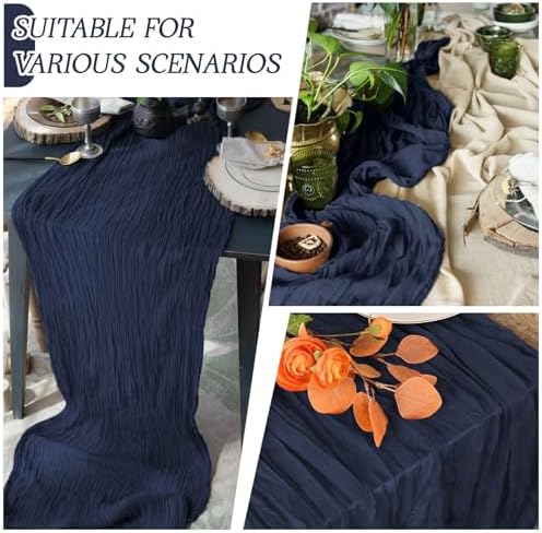 6 Pack Navy Blue Cheesecloth Table Runner 17x108 Inch Semi Sheer Boho Gauze Cheese Cloth Fabric Table Runners Table Decor for Wedding Party Baby Shower Birthday Home Decor Garden Farmhouse - Image 3