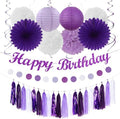 Purple-Lilac Lavender-White Happy Birthday Party-Decorations - 31pcs 20th Women Girls Paper Lanterns Streamers Banner,Tissue Pom Poms Decor,Flower Fans Tassels Graland Backdrop Supplies Hugmoon by PartyDecorations
