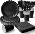 Vyntra 175 Pcs Black Paper Plates and Napkins Party Supplies by PartyTablewareSupplies