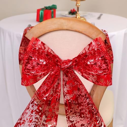 2 Pcs Red Table Runner, Glitter Metallic Foil Mesh Roll 108" Sparkle Decor - Image 6