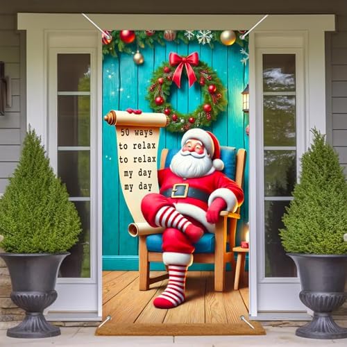BlissYard Pine Greenery Santa Christmas Door Cover 35x71 Inch Polyester - Image 6