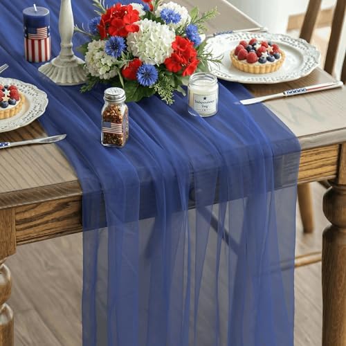 Artoid Mode Navy Blue Gauze Table Runner 120 Inch 10FT, Seasonal Sheer Kitchen Dining Holiday Wedding Birthday Baby Shower Table Decor for Home Party by ArtoidMode