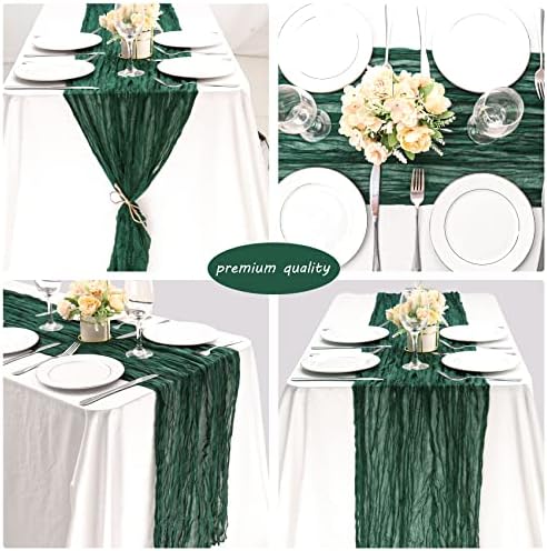 35x157 Inch Dark Green Cheesecloth Table Runner Wedding Holiday Decor - Image 5