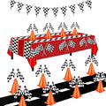 Racing Cars Birthday Decorations,Racecar Centerpiece Decoration - Orange Racing Cones(12), Checkered Flags (24), Plastic Tablecloth (54"x108"),Floor Runner,Banner Race Car Party(40pcs) by YOELVN