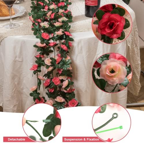 2 Pcs 16.5Ft Flower Garland Rose Vines, Pink Floral Garland Flower Vines - Image 3