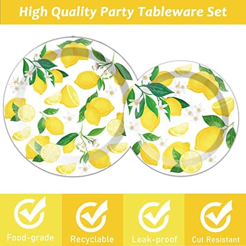 50 Guests Lemon Party Decorations Plates and Napkins Yellow Lemons Summer Party Supplies for Birthday Baby Shower Lemon Theme Disposable Plates Tableware Set 200 PCS - Image 3