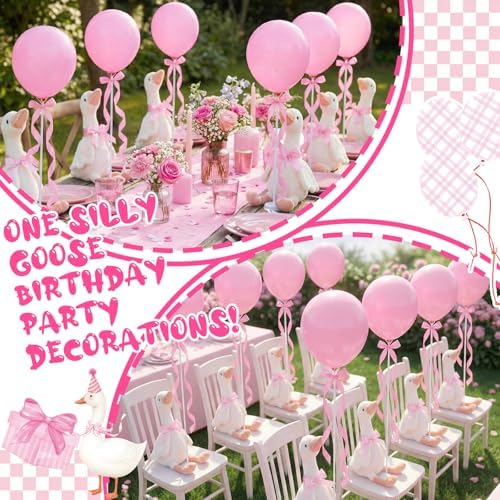 Chunful 10 Set Pink One Silly Goose 1st Birthday Decoration 11.8 Inch Soft Goose Stuffed Animal Baby Shower Centerpieces Swan Stuffed Animal with Balloon Table Decor for Wedding Gift Party Favor - Image 4