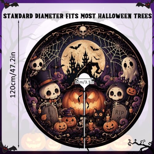 48 Inch Halloween Tree Skirt Pumpkin Ghost Skull Spooky Carpet Mat Decor - Image 2