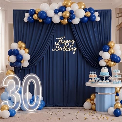 20ftx10ft Wrinkle Free Navy Blue Backdrop Curtains for Parties, 4 Panels 5x10ft Silky Polyester Photo Backdrop Drapes for Wedding Birthday Graduation Photography Background Stand - Image 5