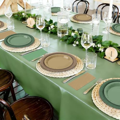 180Pcs Green and Brown Party Supplies Paper Plates and Napkins Serve 60 - Image 6
