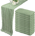 35x157 Inch Sage Green Cheesecloth Table Runner Fall Boho Wedding Decor by Fivenl