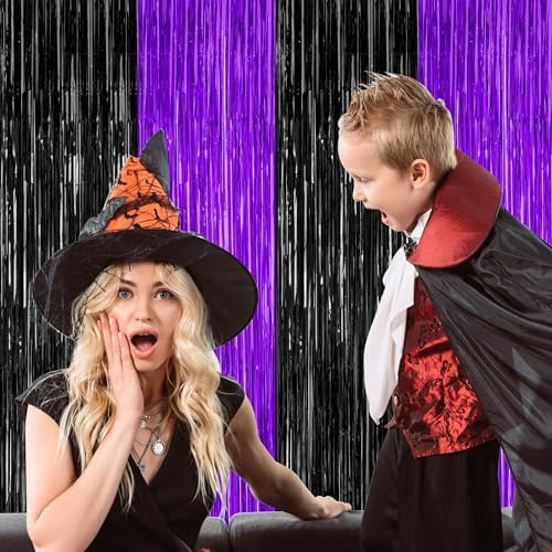 ZATAYE 2 Pack Purple Black Halloween Foil Curtain Streamer Decorations - Image 6
