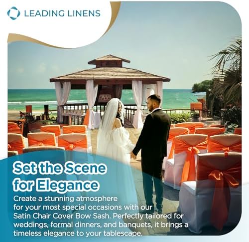 Leading Linens 20 pcs Orange 108"x8" Satin Bow Sash Chair Cover Decoration - Image 3