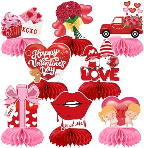 JULMELON 8Pcs Valentines Day Centerpiece for Table 3D Heart Honeycomb Decor by JULMELON