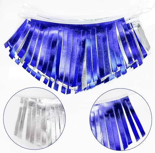 Royal Blue Silver Tassel Banner Metallic Fabric Pennant Bunting Flag for Graduation Birthday Retirement Bachelorette Engagement Wedding Bridal Shower Navy Nautical Ahoy Achor Party Decoration Supplies - Image 3