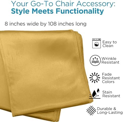 Leading Linens 10 pcs Gold 108"x8" Satin Bow Sash Chair Cover Decoration - Image 2