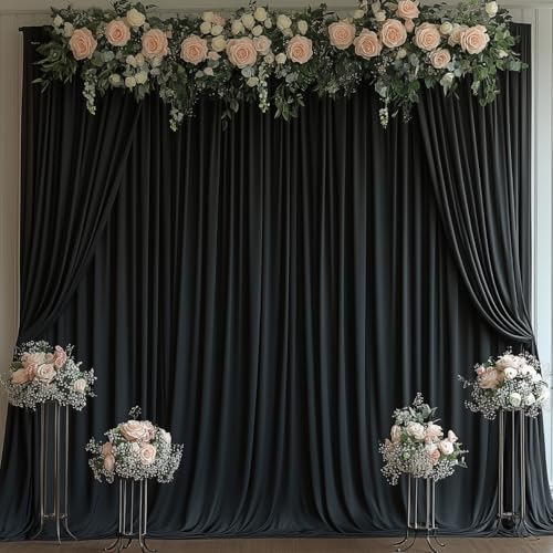 30x7FT Black Wrinkle-Free Backdrop Curtain with Rod Pockets - Wedding, Baby Shower, Photography, Stage Ceremony Party, Home Decor by Unknown