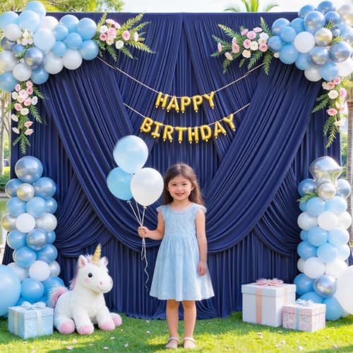 10x10ft Wrinkle Free Blue Backdrop Curtain for Parties - Image 4