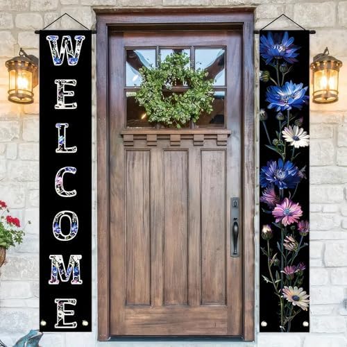 BlissYard 2pcs Welcome Summer Door Banner Colorful Daisy Porch Banners Sign Cornflower Floral Front Door Hanging Decor Banner for Seasonal Home Hawaii Tropical Party Outdoor Decorations - Image 4