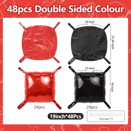 NISOCY 48PCS Red and Black Square Foil Balloons Wall Backdrop - Image 2