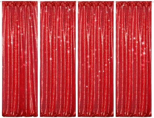 PartyDelight Red Sequin Backdrop Curtains 2x8ft 4 Panels by PartyDelight