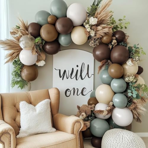 Dusty Green Nude Balloon Arch Double Stuffed Sage Green Brown Beige White Sand Cream Balloon Garland Kit for Neutral Baby Shower Birthday Wedding Woodland Wild One Dinosaur Fall Boho Party Decor - Image 5