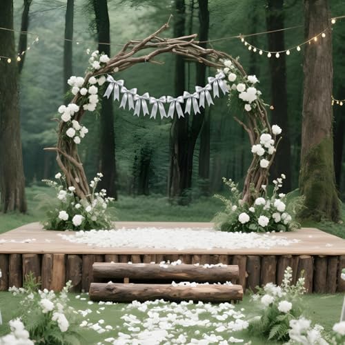 1 String of 8PCS Silver Bow Garland Banner Decoration,Pre-Strung Satin Ribbon Ornaments for Birthday,Bachelorette Party,Bridal Shower,Wedding,Engagement,Baby Shower,Graduation Decor,Anniversary - Image 6