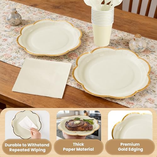 OuMuaMua 350Pcs White Paper Plates and Napkins Party Supplies for 50 Guests - Image 4