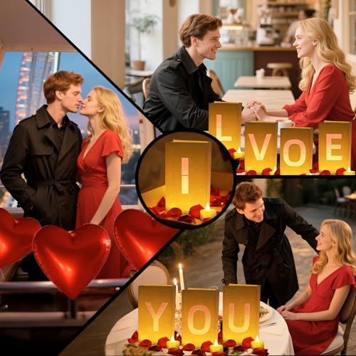 I Love You Light Up Letters, with Tea Lights Candles, Rose Petals, Pearlescent Foil Balloons - Luminary Paper Bags, Anniversary Decorations and Valentines' Day Decorations for Your Loved One - Image 6