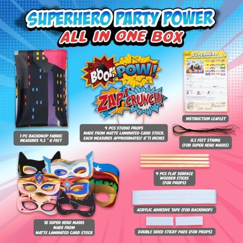 Wonder Woman and Other Superheroes Cityscape Photography Backdrop, Studio Props & Mask. Great as Super Hero City Photo Booth Background – Birthday Party & Event Decorations - Image 5