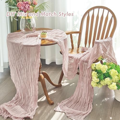 4 Pack Pink Cheesecloth Table Runner for Fall Birthday Party Home Decor - Image 5