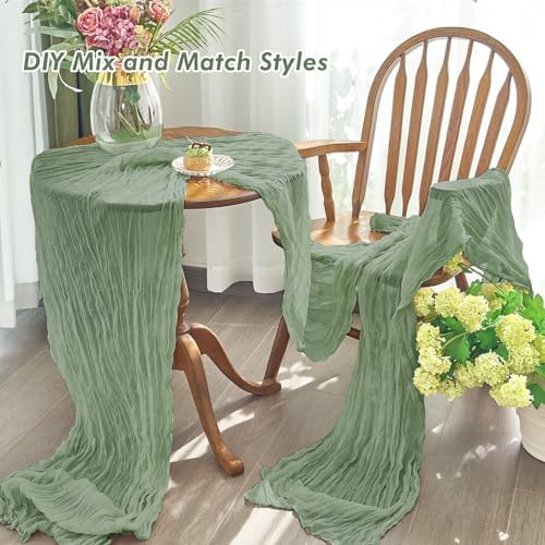 2 Pack Sage Green Cheesecloth Table Runner for Birthday Party Home Decor - Image 4