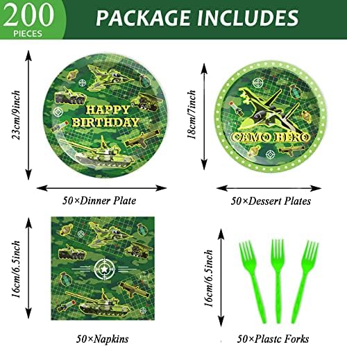 gisgfim 50 Guests Army Birthday Party Decorations Camo Birthday Party Supplies Army Party Plates and Napkins Military Soldier Camouflage Party Decorations Favors for Birthday Baby Shower 200 PCS - Image 2