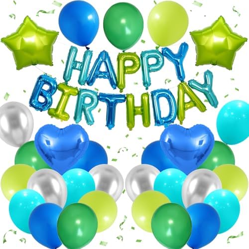 Blue Green Birthday Decorations for Boys Blue Green Silver Birthday Balloon by BTZO