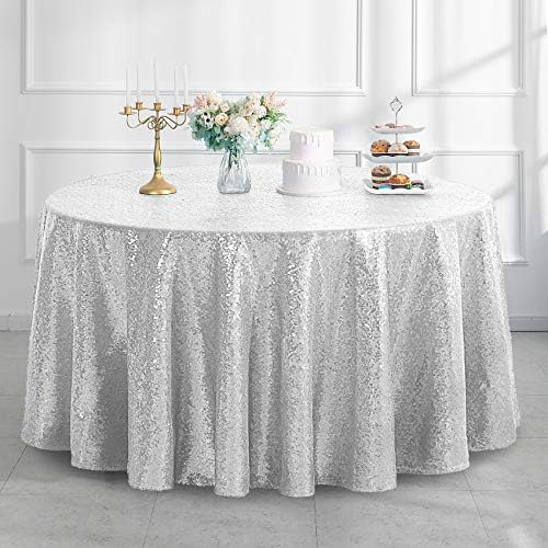 Pufogu 120" Round Silver Sequin Tablecloth Glitter Silver Table Cloths for Birthday Wedding Bridal Baby Shower Party Decorations by Pufogu