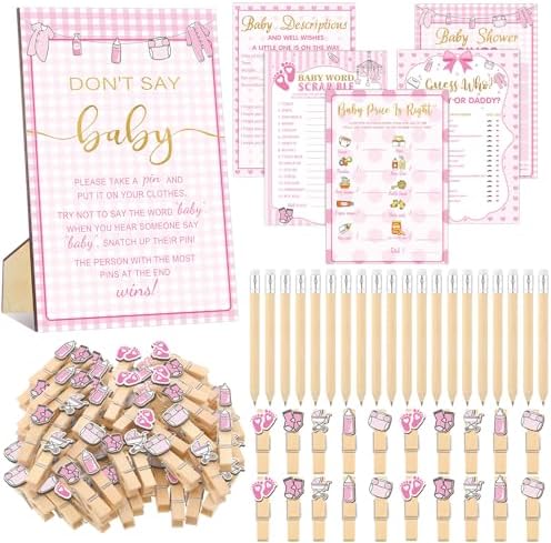 Patelai 321 Pcs Baby Shower Games Supplies, Pink Girl by Patelai